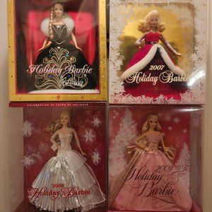 Lot of 4 Holiday Barbies 2006, 2007, 2008 & 2009 NRFB